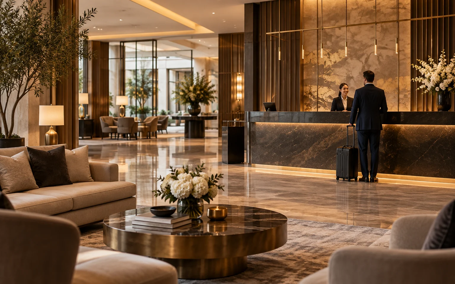 Recepción de hotel premium, imagen referencial de asesoría hotelera